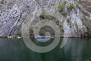 View of beautiful tourist attraction, lake at Matka Canyon in the Skopje surroundings. Macedonia