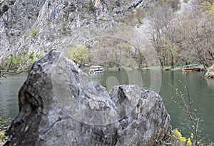 View of beautiful tourist attraction, lake at Matka Canyon in the Skopje surroundings. Macedonia