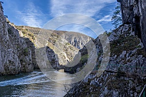 View of beautiful tourist attraction, lake at Matka Canyon in the Skopje surroundings. Macedonia