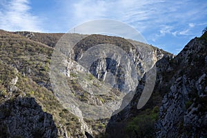 View of beautiful tourist attraction, lake at Matka Canyon in the Skopje surroundings. Macedonia