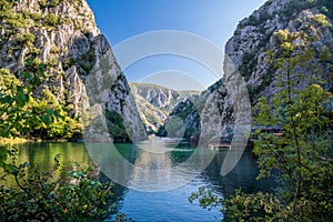 View of beautiful tourist attraction, lake at Matka Canyon in the Skopje surroundings.