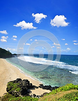 View of beautiful tropical beach Gris Gris from cliff in Souillac on South of Mauritius island.