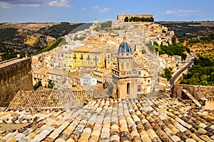 View of beautiful village Ragusa in Sicily