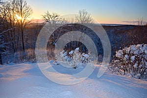 View of beautiful winter sunset .Lithuania landscape