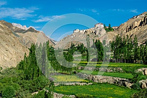 View on the beautifully located Buddhist monastery in the Lamayuru village. The trekking on Markha valley trek route in Ladakh