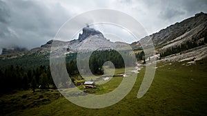 View of the Becco di MezzodÃ¬ at Lake Croda da Lago. Cortina D`Am