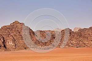 view of bedouin tents camps in wadi rum desert