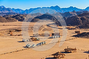 View on bedouin village in Arabian desert, Egypt