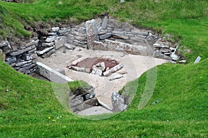 View of the Bedroom, in a Prehistoric Village. Skara Brae, near Kirkwall, Orkney, Scotland, U.K  