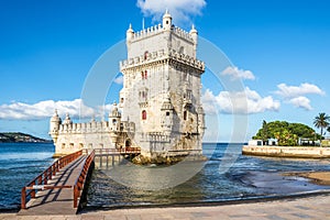 View at the Belem tower at the bank of Tejo River in Lisbon , Portugal photo