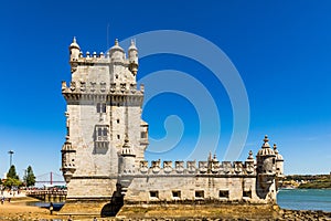 View at the Belem tower at the bank of Tejo River in Lisbon, Portugal. The Belem Tower (Torre de Belem), Lisbon, Portugal. At the