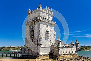 View at the Belem tower at the bank of Tejo River in Lisbon, Portugal. The Belem Tower (Torre de Belem), Lisbon, Portugal. At the