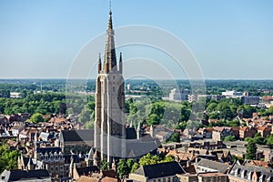 View from Belfry tower: Notre Dame Church in Bruges, Flanders, Belgium