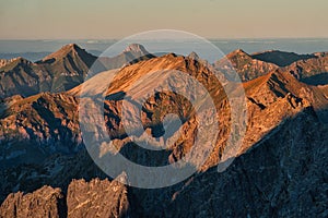 View of Belianske Tatras from Hincova veza peak during autumn in High Tatras mountains