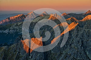 View of Belianske Tatras from Hincova veza peak during autumn in High Tatras mountains