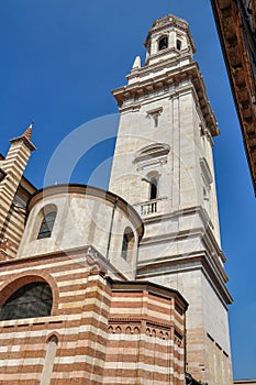 A view of the bell tower / campanile of the Duomo, Cattedrale Santa Maria Matricolare, Verona