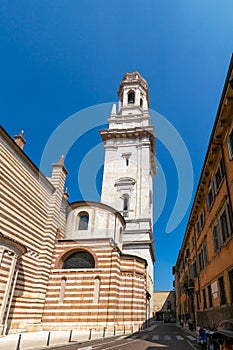 A view of the bell tower / campanile of the Duomo, Cattedrale Santa Maria Matricolare, Verona