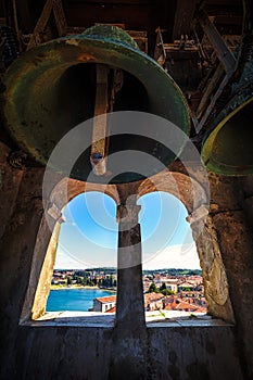 View from the bell tower of The Euphrasian Basilica to the historic center of Porec town.