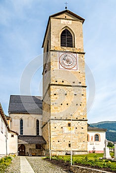 View at the Bell tower of Saint John church in Mustair, Switzerland
