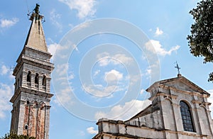 View of bell tower and temple of catholic church