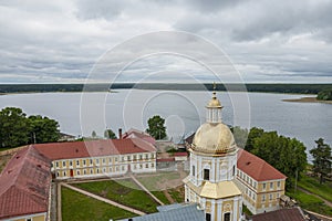 View from the bell tower to The Nilov Monastery and to The Lake Seliger, Stolobny Island, Tver Oblast, Russia photo