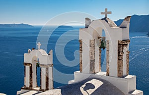 View of Bell Towers on the Greek Isle of Santorini