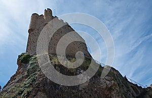 View from below of the castle tower at Frias on a summer day.Burgos, Merindades, Spain,