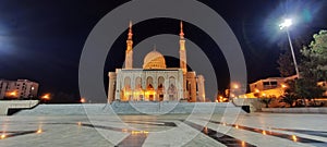 Panoramic view of a famous Mosque at night in Constantine. Algeria