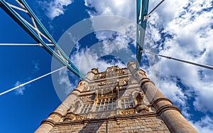 View from below in perspective and nadir plane of London\'s Tower Bridge. photo