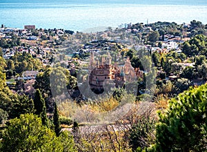 View of the Benalmadena town and Colomares castle