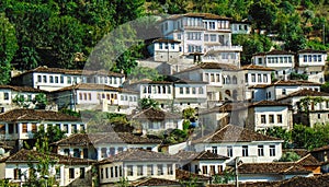 The view of Berat traditional old houses.