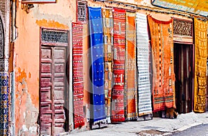 View on Berber Carpets in Souk of Marrakech