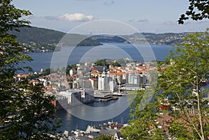 View of bergen city from FlÃ¸ien, norway