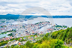 View on Bergen and harbor from the mountain floyen...IMAGE