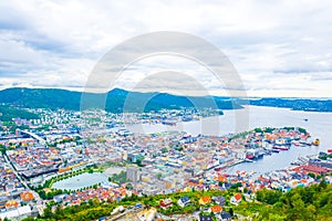 View on Bergen and harbor from the mountain floyen...IMAGE