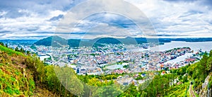 View on Bergen and harbor from the mountain floyen...IMAGE