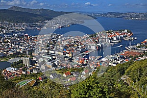 View of Bergen from the mountain Floyen in Norway