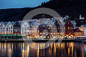 View of Bergen at night, Norway