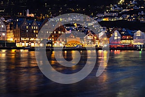 View of Bergen at night, Norway