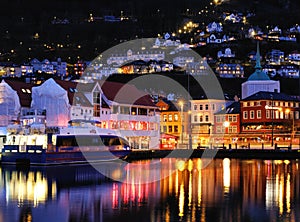 View of Bergen at night, Norway