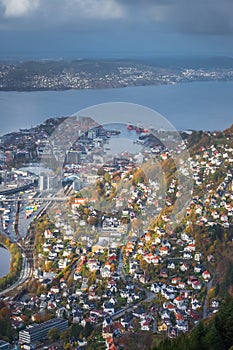 View of Bergen town seen from the summit of Mount Ulriken