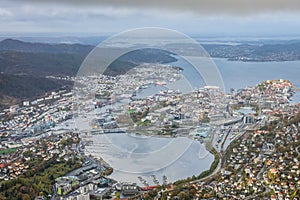 View of Bergen town seen from the summit of Mount Ulriken