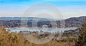 View of Berkshires mountain lake in Winter photo