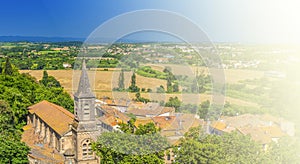 View at the Beziers city with St.Jude church on soft sunlight