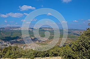 View from the biblical Mount Tabor to the valley, villages and mountains. photo