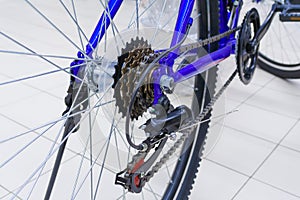 View of a bicycle gears mechanism with chain on wheel