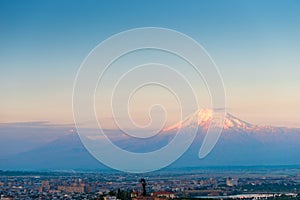 View of Big Ararat and Ararat at sunrise
