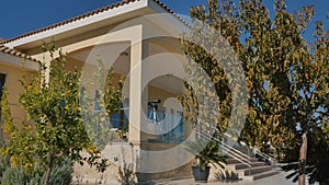 The view of big terrace with trees around it