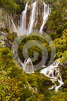 View of big waterfalls of Plitvice Lakes National Park