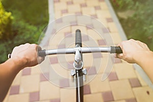 View from bikers eyes during riding in the city